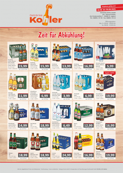 Angebot gültig bis zum 31.08.2025 in unserem Getränkeabholmarkt!  #WirSindKohler